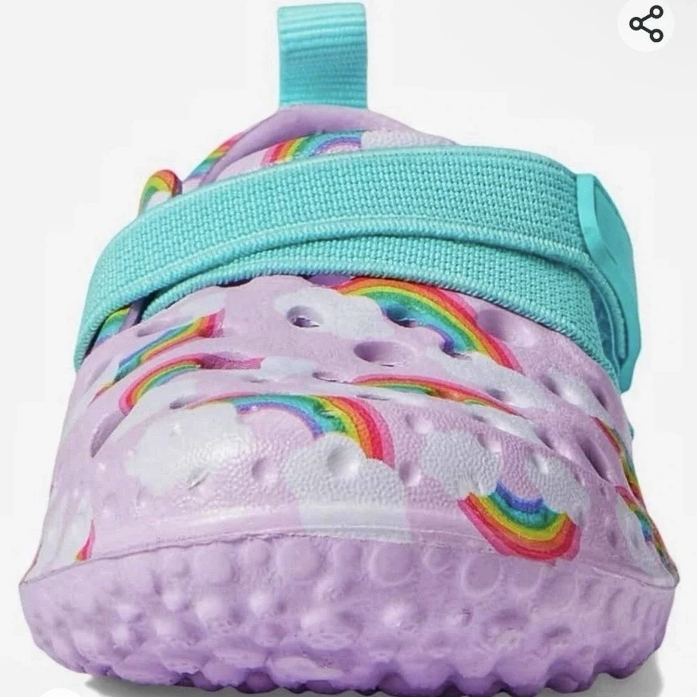 Western Chief Kids Rainbow Cloud Water Shoe Purple EVA Clogs Hook Loop Strap NEW